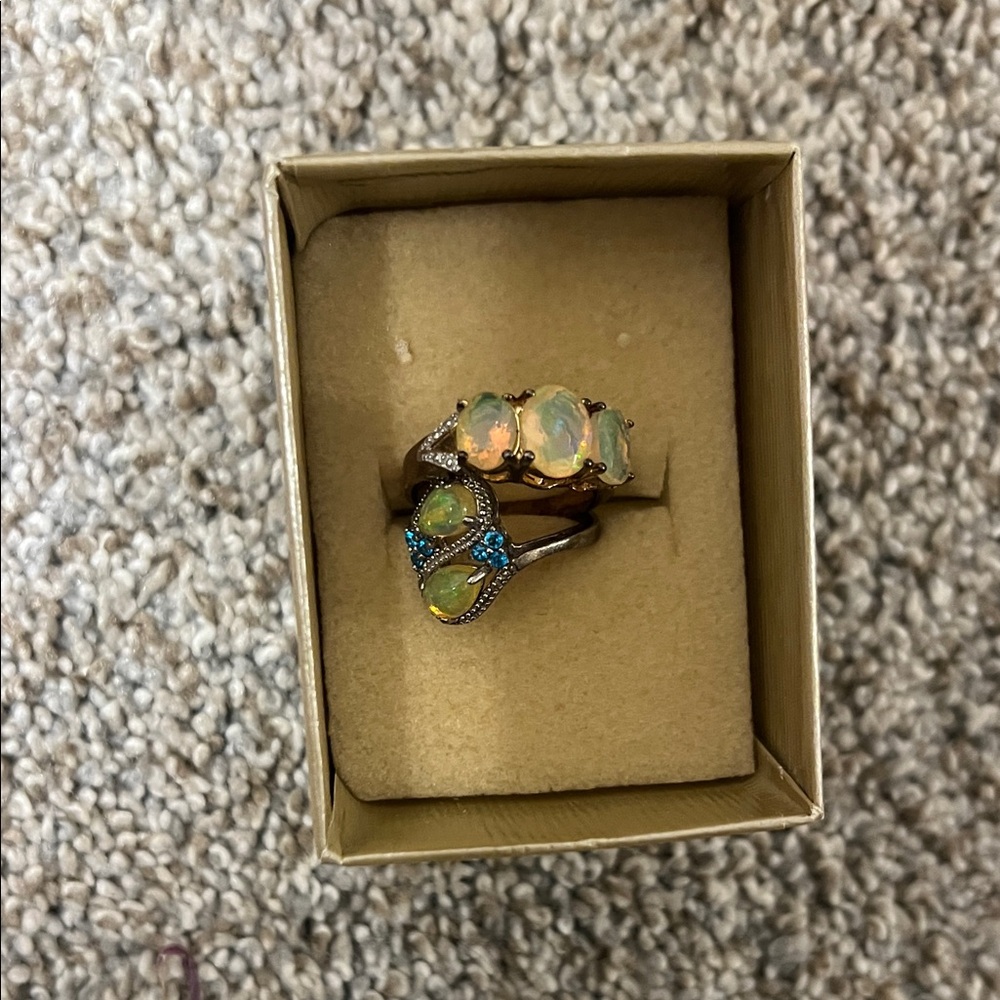 JTV Opal and Blue Accent Ring Set